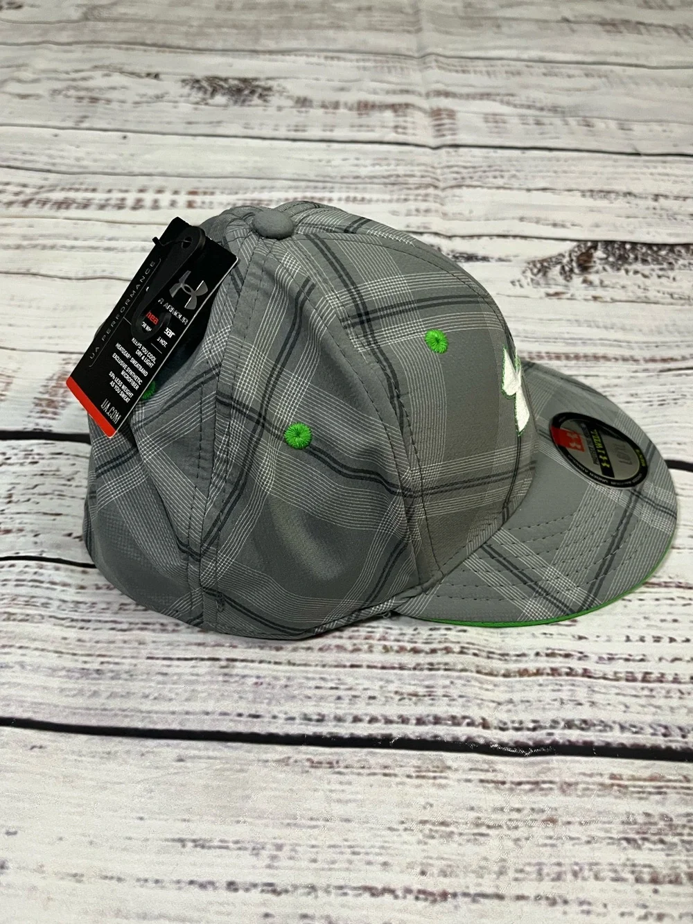 Under Armour UA Performance grey plaid stretch-fitted Golf hat Size LG/XL